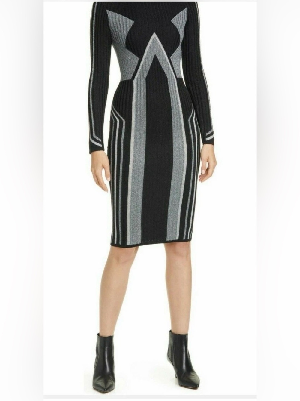Ted Baker Hesiaa Bodycon Dress XL black silver long sleeve ribbed holiday career - Picture 2 of 16